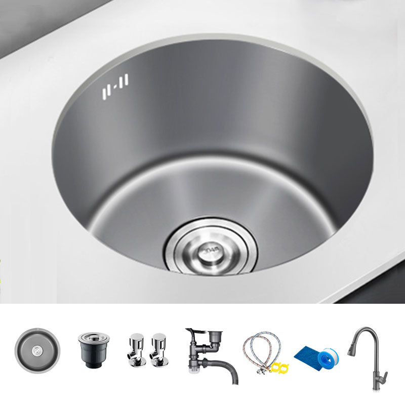 Modern Style Kitchen Sink Stainless Steel Round Shape Kitchen Sink 11"L x 11"W x 7"H Sink with Faucet Pull Out Faucet Clearhalo 'Home Improvement' 'home_improvement' 'home_improvement_kitchen_sinks' 'Kitchen Remodel & Kitchen Fixtures' 'Kitchen Sinks & Faucet Components' 'Kitchen Sinks' 'kitchen_sinks' 6818173