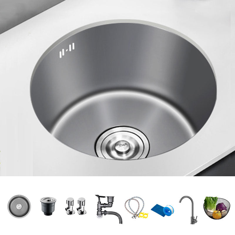 Modern Style Kitchen Sink Stainless Steel Round Shape Kitchen Sink Sink with Faucet Round Faucet Clearhalo 'Home Improvement' 'home_improvement' 'home_improvement_kitchen_sinks' 'Kitchen Remodel & Kitchen Fixtures' 'Kitchen Sinks & Faucet Components' 'Kitchen Sinks' 'kitchen_sinks' 6818179