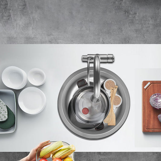 Modern Style Kitchen Sink Stainless Steel Round Shape Kitchen Sink Clearhalo 'Home Improvement' 'home_improvement' 'home_improvement_kitchen_sinks' 'Kitchen Remodel & Kitchen Fixtures' 'Kitchen Sinks & Faucet Components' 'Kitchen Sinks' 'kitchen_sinks' 6818187