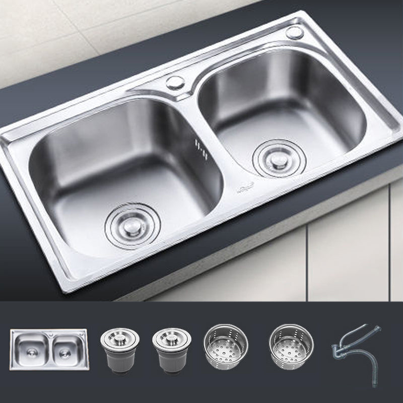 Contemporary Style Kitchen Sink Stainless Steel Kitchen Sink without Faucet Silver Clearhalo 'Home Improvement' 'home_improvement' 'home_improvement_kitchen_sinks' 'Kitchen Remodel & Kitchen Fixtures' 'Kitchen Sinks & Faucet Components' 'Kitchen Sinks' 'kitchen_sinks' 6818198