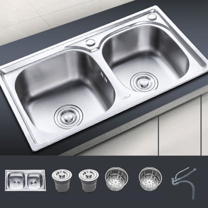 Contemporary Style Kitchen Sink Stainless Steel Kitchen Sink without Faucet Silver Clearhalo 'Home Improvement' 'home_improvement' 'home_improvement_kitchen_sinks' 'Kitchen Remodel & Kitchen Fixtures' 'Kitchen Sinks & Faucet Components' 'Kitchen Sinks' 'kitchen_sinks' 6818198