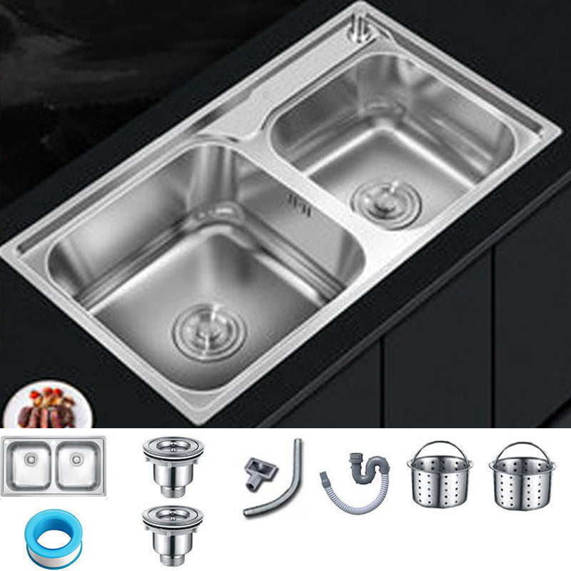 Contemporary Style Kitchen Sink Stainless Steel Kitchen Sink without Faucet Silver Clearhalo 'Home Improvement' 'home_improvement' 'home_improvement_kitchen_sinks' 'Kitchen Remodel & Kitchen Fixtures' 'Kitchen Sinks & Faucet Components' 'Kitchen Sinks' 'kitchen_sinks' 6818201
