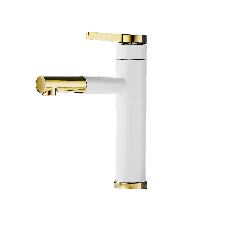 Lever Handle Faucet Glam Style Swivel Spout Faucet for Bathroom White-Gold 12" Clearhalo 'Bathroom Remodel & Bathroom Fixtures' 'Bathroom Sink Faucets' 'Bathroom Sinks & Faucet Components' 'bathroom_sink_faucets' 'Home Improvement' 'home_improvement' 'home_improvement_bathroom_sink_faucets' 6818262