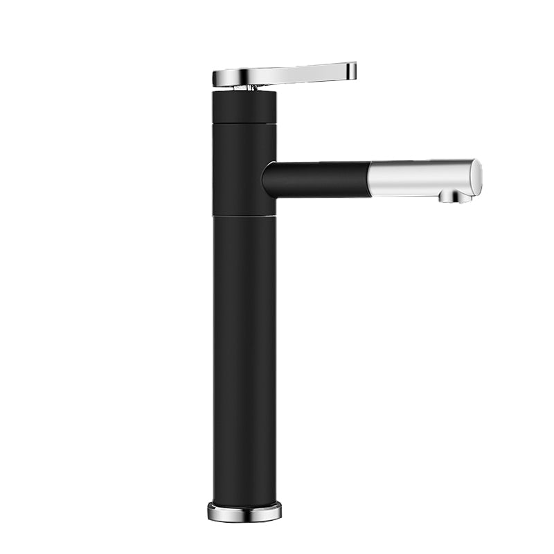 Lever Handle Faucet Glam Style Swivel Spout Faucet for Bathroom Black-Silver 12" Clearhalo 'Bathroom Remodel & Bathroom Fixtures' 'Bathroom Sink Faucets' 'Bathroom Sinks & Faucet Components' 'bathroom_sink_faucets' 'Home Improvement' 'home_improvement' 'home_improvement_bathroom_sink_faucets' 6818265