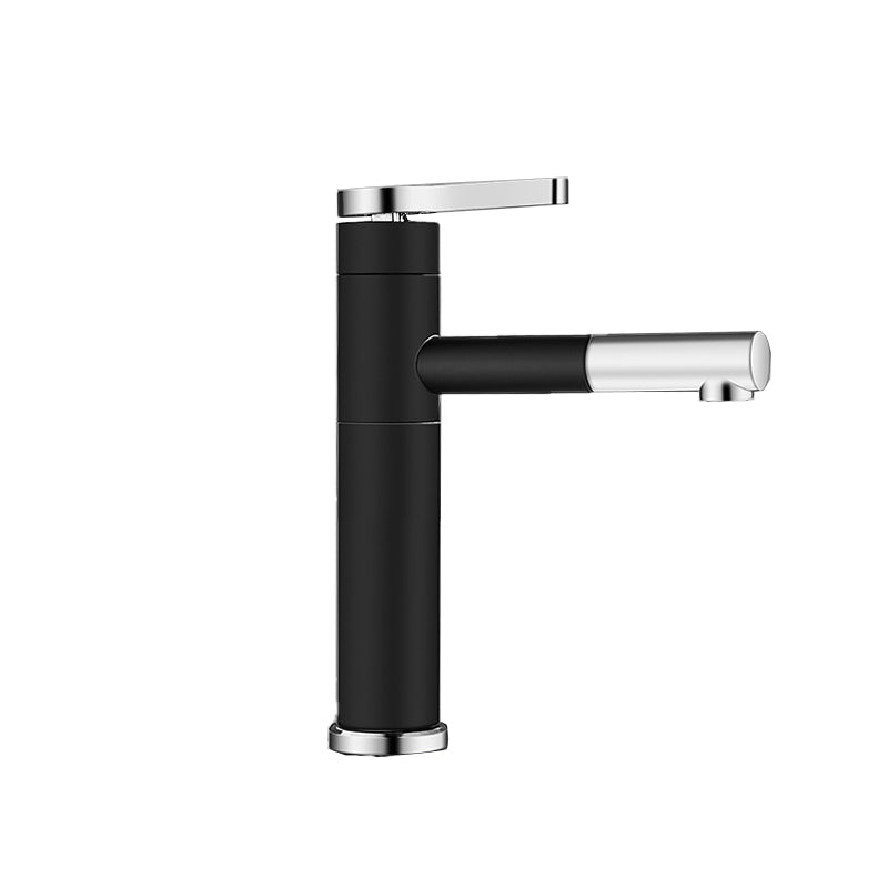 Lever Handle Faucet Glam Style Swivel Spout Faucet for Bathroom Black-Silver 8.7" Clearhalo 'Bathroom Remodel & Bathroom Fixtures' 'Bathroom Sink Faucets' 'Bathroom Sinks & Faucet Components' 'bathroom_sink_faucets' 'Home Improvement' 'home_improvement' 'home_improvement_bathroom_sink_faucets' 6818267