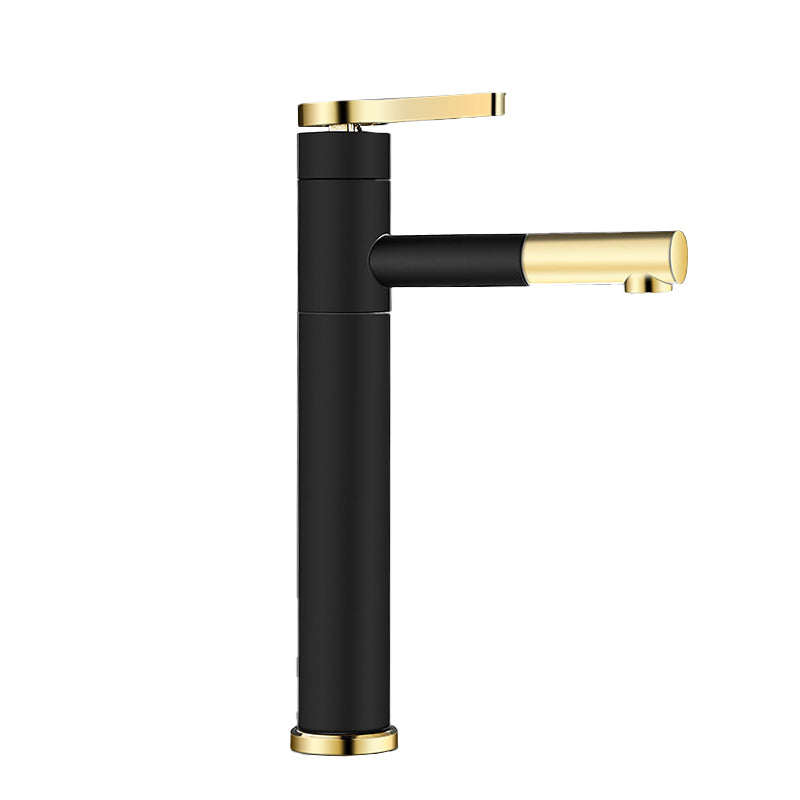 Lever Handle Faucet Glam Style Swivel Spout Faucet for Bathroom Black-Gold 12" Clearhalo 'Bathroom Remodel & Bathroom Fixtures' 'Bathroom Sink Faucets' 'Bathroom Sinks & Faucet Components' 'bathroom_sink_faucets' 'Home Improvement' 'home_improvement' 'home_improvement_bathroom_sink_faucets' 6818271