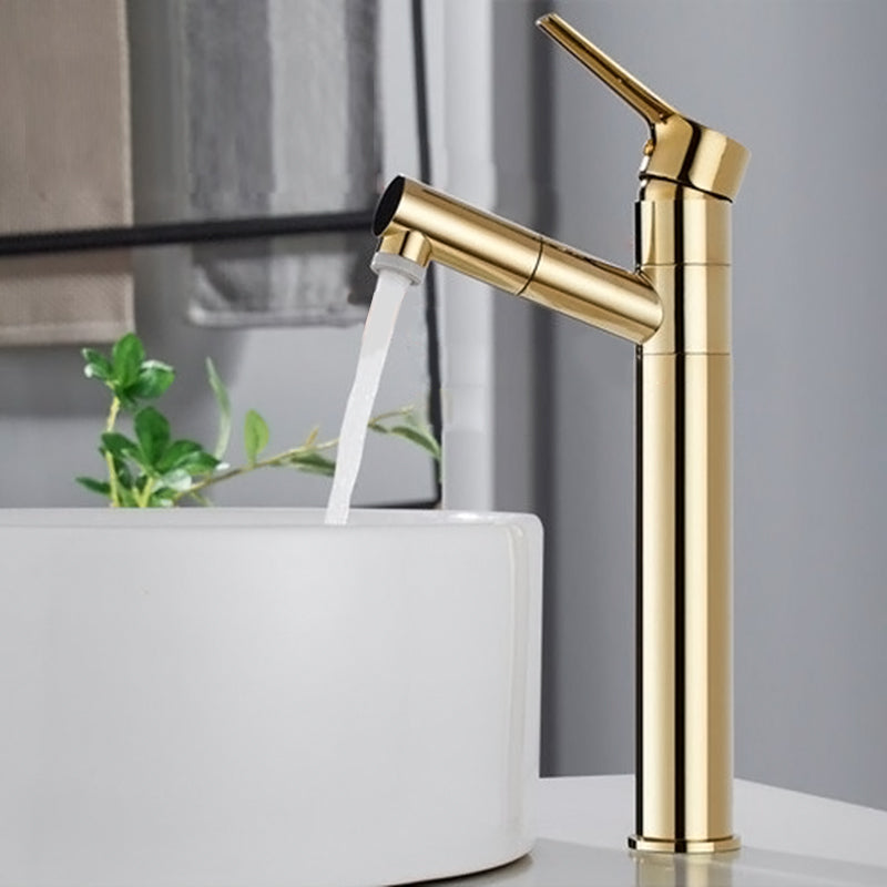 Swivel Spout Basin Faucet Pull-out Luxury Vanity Sink Faucet Circular Brass Faucet Gold 13.4" Clearhalo 'Bathroom Remodel & Bathroom Fixtures' 'Bathroom Sink Faucets' 'Bathroom Sinks & Faucet Components' 'bathroom_sink_faucets' 'Home Improvement' 'home_improvement' 'home_improvement_bathroom_sink_faucets' 6818278
