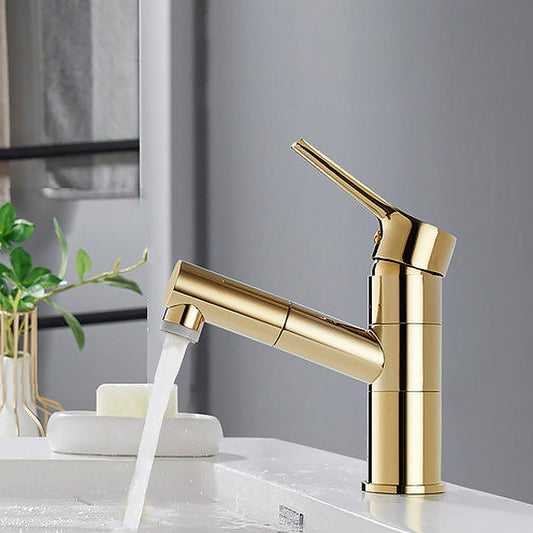 Swivel Spout Basin Faucet Pull-out Luxury Vanity Sink Faucet Circular Brass Faucet Clearhalo 'Bathroom Remodel & Bathroom Fixtures' 'Bathroom Sink Faucets' 'Bathroom Sinks & Faucet Components' 'bathroom_sink_faucets' 'Home Improvement' 'home_improvement' 'home_improvement_bathroom_sink_faucets' 6818281
