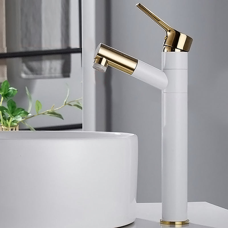 Swivel Spout Basin Faucet Pull-out Luxury Vanity Sink Faucet Circular Brass Faucet White-Gold 13.4" Clearhalo 'Bathroom Remodel & Bathroom Fixtures' 'Bathroom Sink Faucets' 'Bathroom Sinks & Faucet Components' 'bathroom_sink_faucets' 'Home Improvement' 'home_improvement' 'home_improvement_bathroom_sink_faucets' 6818282