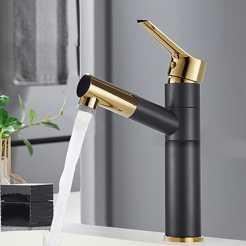 Swivel Spout Basin Faucet Pull-out Luxury Vanity Sink Faucet Circular Brass Faucet Black-Gold 9.4" Clearhalo 'Bathroom Remodel & Bathroom Fixtures' 'Bathroom Sink Faucets' 'Bathroom Sinks & Faucet Components' 'bathroom_sink_faucets' 'Home Improvement' 'home_improvement' 'home_improvement_bathroom_sink_faucets' 6818286