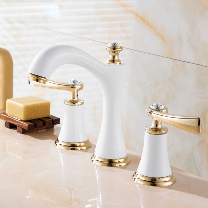 Modern Vessel Faucet Brass 2 Handles Low Arc Vessel Faucet for Home White-Gold Clearhalo 'Bathroom Remodel & Bathroom Fixtures' 'Bathroom Sink Faucets' 'Bathroom Sinks & Faucet Components' 'bathroom_sink_faucets' 'Home Improvement' 'home_improvement' 'home_improvement_bathroom_sink_faucets' 6818328