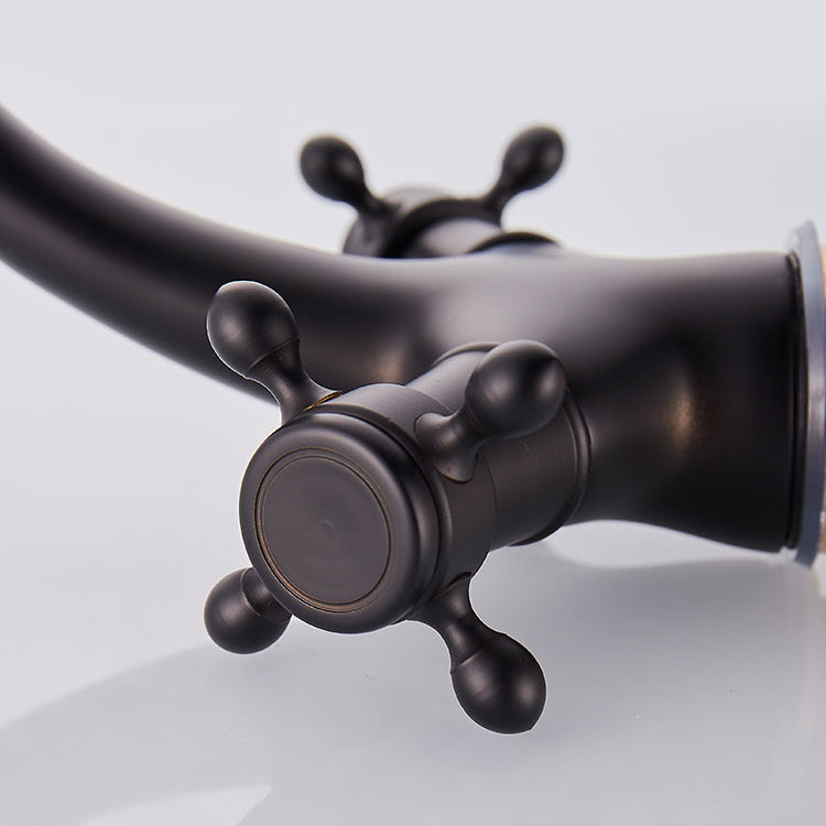 Glam Vanity Sink Faucet Brass Cross Handles Low Arc Bathroom Sink Faucet Clearhalo 'Bathroom Remodel & Bathroom Fixtures' 'Bathroom Sink Faucets' 'Bathroom Sinks & Faucet Components' 'bathroom_sink_faucets' 'Home Improvement' 'home_improvement' 'home_improvement_bathroom_sink_faucets' 6818360