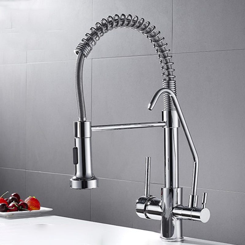 Modern Faucet Spring Swivel Drop down Lever Handle High Arc Kitchen Faucet Silver/Gray Hot and Cold Water Faucet Clearhalo 'Home Improvement' 'home_improvement' 'home_improvement_kitchen_faucets' 'Kitchen Faucets' 'Kitchen Remodel & Kitchen Fixtures' 'Kitchen Sinks & Faucet Components' 'kitchen_faucets' 6818408