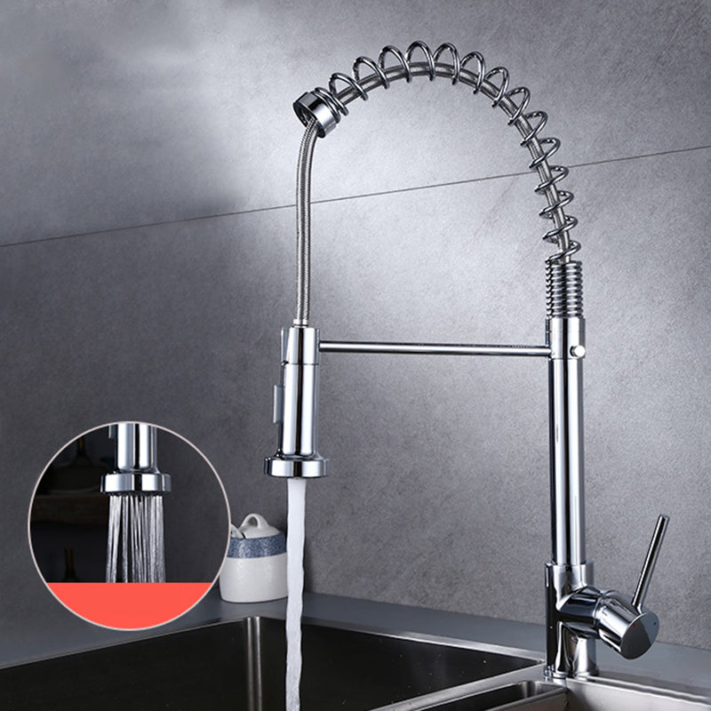 Modern Faucet Spring Swivel Drop down Lever Handle High Arc Kitchen Faucet Nickel Gooseneck High Arc Clearhalo 'Home Improvement' 'home_improvement' 'home_improvement_kitchen_faucets' 'Kitchen Faucets' 'Kitchen Remodel & Kitchen Fixtures' 'Kitchen Sinks & Faucet Components' 'kitchen_faucets' 6818411