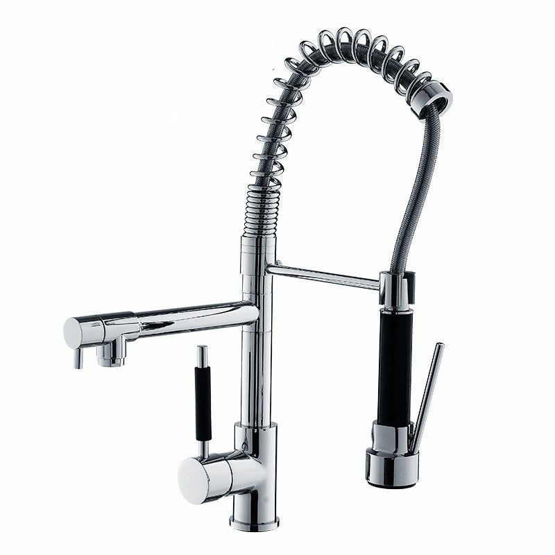Modern Faucet Spring Swivel Drop down Lever Handle High Arc Kitchen Faucet Clearhalo 'Home Improvement' 'home_improvement' 'home_improvement_kitchen_faucets' 'Kitchen Faucets' 'Kitchen Remodel & Kitchen Fixtures' 'Kitchen Sinks & Faucet Components' 'kitchen_faucets' 6818412