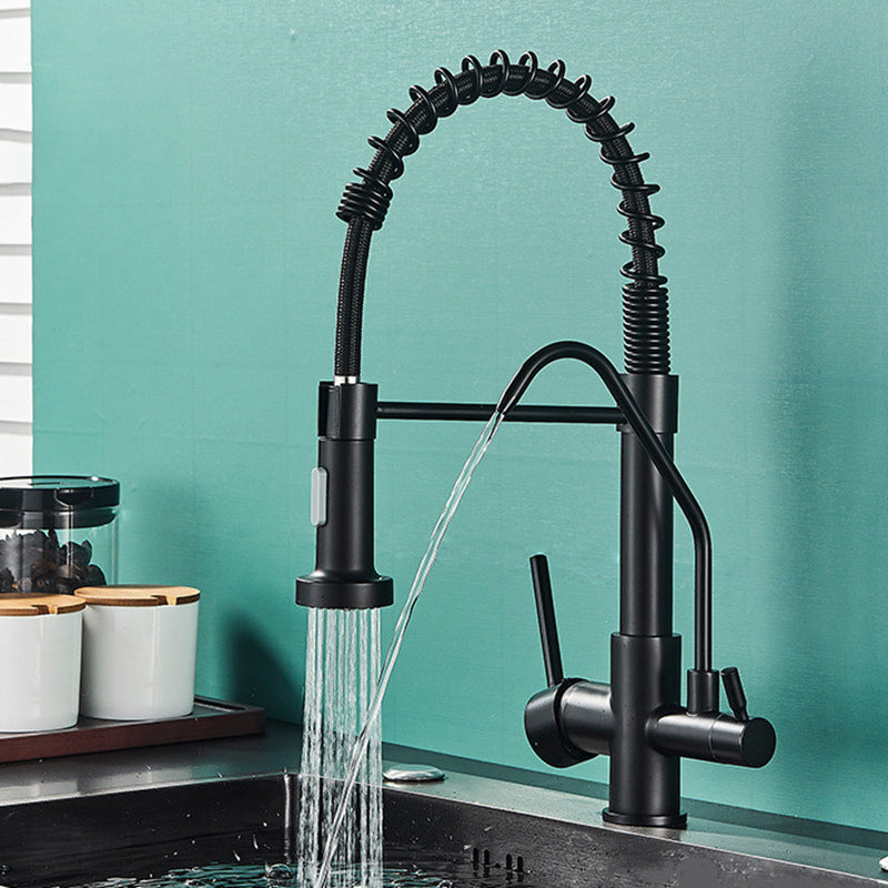 Modern Faucet Spring Swivel Drop down Lever Handle High Arc Kitchen Faucet Black Hot and Cold Water Faucet Clearhalo 'Home Improvement' 'home_improvement' 'home_improvement_kitchen_faucets' 'Kitchen Faucets' 'Kitchen Remodel & Kitchen Fixtures' 'Kitchen Sinks & Faucet Components' 'kitchen_faucets' 6818420