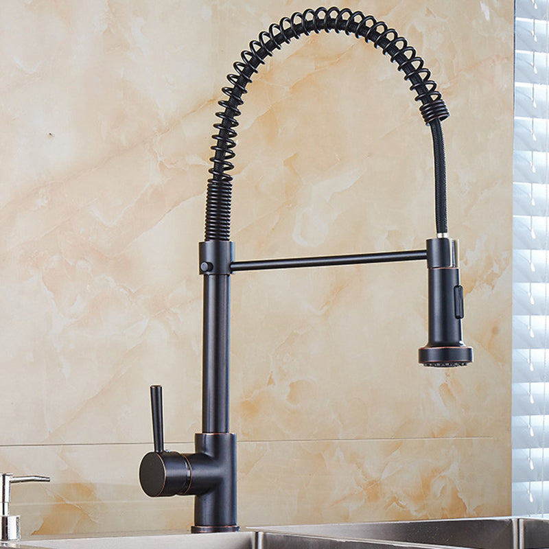 Modern Faucet Spring Swivel Drop down Lever Handle High Arc Kitchen Faucet Black Gooseneck/High Arc Clearhalo 'Home Improvement' 'home_improvement' 'home_improvement_kitchen_faucets' 'Kitchen Faucets' 'Kitchen Remodel & Kitchen Fixtures' 'Kitchen Sinks & Faucet Components' 'kitchen_faucets' 6818424