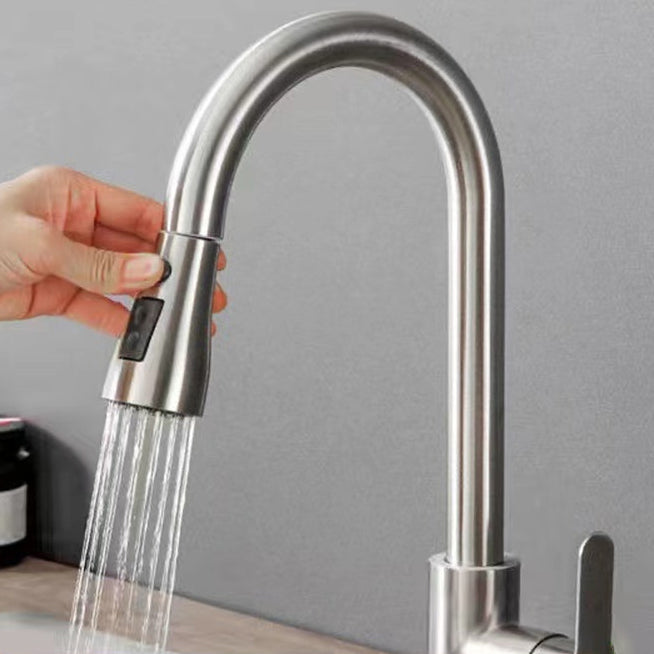 Modern 1-Handle 1-Hole Faucet Stainless Steel with Pull out Sprayer Faucet Clearhalo 'Home Improvement' 'home_improvement' 'home_improvement_kitchen_faucets' 'Kitchen Faucets' 'Kitchen Remodel & Kitchen Fixtures' 'Kitchen Sinks & Faucet Components' 'kitchen_faucets' 6818429