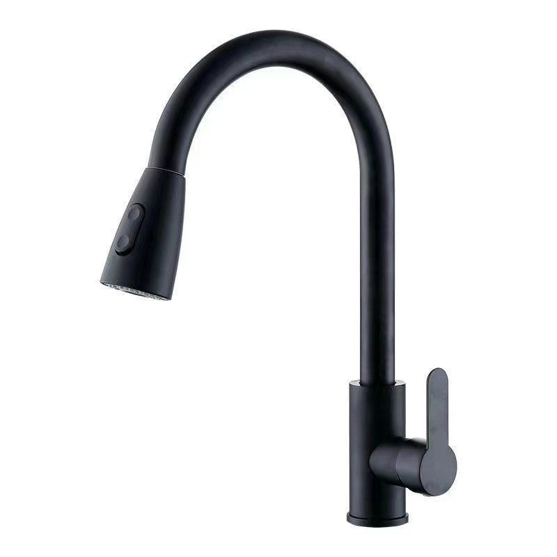Modern 1-Handle 1-Hole Faucet Stainless Steel with Pull out Sprayer Faucet Black Supply Lines Not Included Clearhalo 'Home Improvement' 'home_improvement' 'home_improvement_kitchen_faucets' 'Kitchen Faucets' 'Kitchen Remodel & Kitchen Fixtures' 'Kitchen Sinks & Faucet Components' 'kitchen_faucets' 6818431