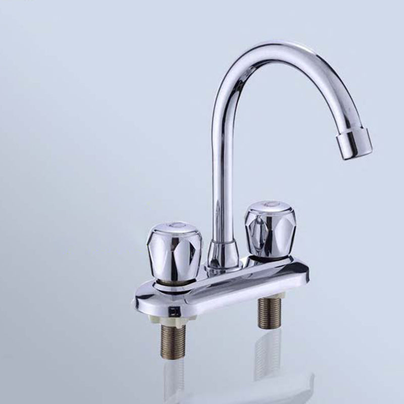 Modern Bar Prep Kitchen Faucet Brass Knob Handle with Deck Plate Kitchen Faucet Silver Clearhalo 'Home Improvement' 'home_improvement' 'home_improvement_kitchen_faucets' 'Kitchen Faucets' 'Kitchen Remodel & Kitchen Fixtures' 'Kitchen Sinks & Faucet Components' 'kitchen_faucets' 6818459