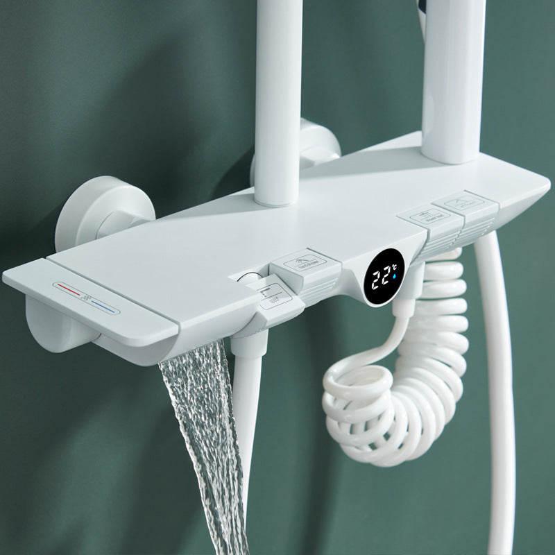 Modern Shower Trim Brass Temperature Control Wall Mounted Shower System Clearhalo 'Bathroom Remodel & Bathroom Fixtures' 'Home Improvement' 'home_improvement' 'home_improvement_shower_faucets' 'Shower Faucets & Systems' 'shower_faucets' 'Showers & Bathtubs Plumbing' 'Showers & Bathtubs' 6818493