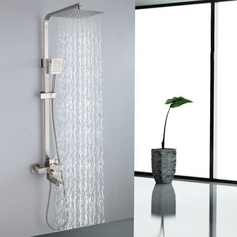 Modern Shower System Stainless Steel Temperature Control Wall Mounted Shower Set Silver Clearhalo 'Bathroom Remodel & Bathroom Fixtures' 'Home Improvement' 'home_improvement' 'home_improvement_shower_faucets' 'Shower Faucets & Systems' 'shower_faucets' 'Showers & Bathtubs Plumbing' 'Showers & Bathtubs' 6818522