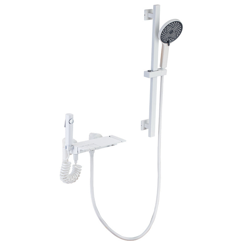 Modern Shower Trim Brass Temperature Control Wall Mounted Shower Head Combo White Clearhalo 'Bathroom Remodel & Bathroom Fixtures' 'Home Improvement' 'home_improvement' 'home_improvement_shower_faucets' 'Shower Faucets & Systems' 'shower_faucets' 'Showers & Bathtubs Plumbing' 'Showers & Bathtubs' 6818540