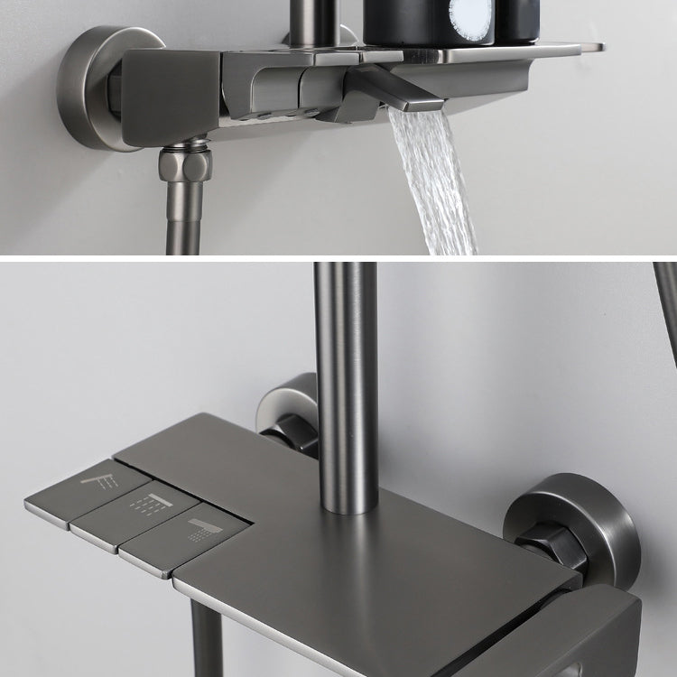 Modern Shower Trim Brass Slide Bar Included Wall Mounted Shower Head Combo Clearhalo 'Bathroom Remodel & Bathroom Fixtures' 'Home Improvement' 'home_improvement' 'home_improvement_shower_faucets' 'Shower Faucets & Systems' 'shower_faucets' 'Showers & Bathtubs Plumbing' 'Showers & Bathtubs' 6818604