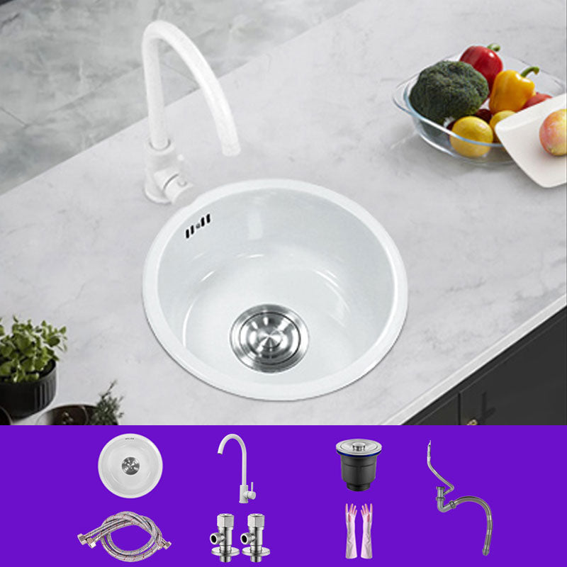 Basic Bar Sink Stainless Steel Round White Kitchen Sink with Faucet Sink with Faucet Gooseneck Faucet Clearhalo 'Home Improvement' 'home_improvement' 'home_improvement_kitchen_sinks' 'Kitchen Remodel & Kitchen Fixtures' 'Kitchen Sinks & Faucet Components' 'Kitchen Sinks' 'kitchen_sinks' 6818633