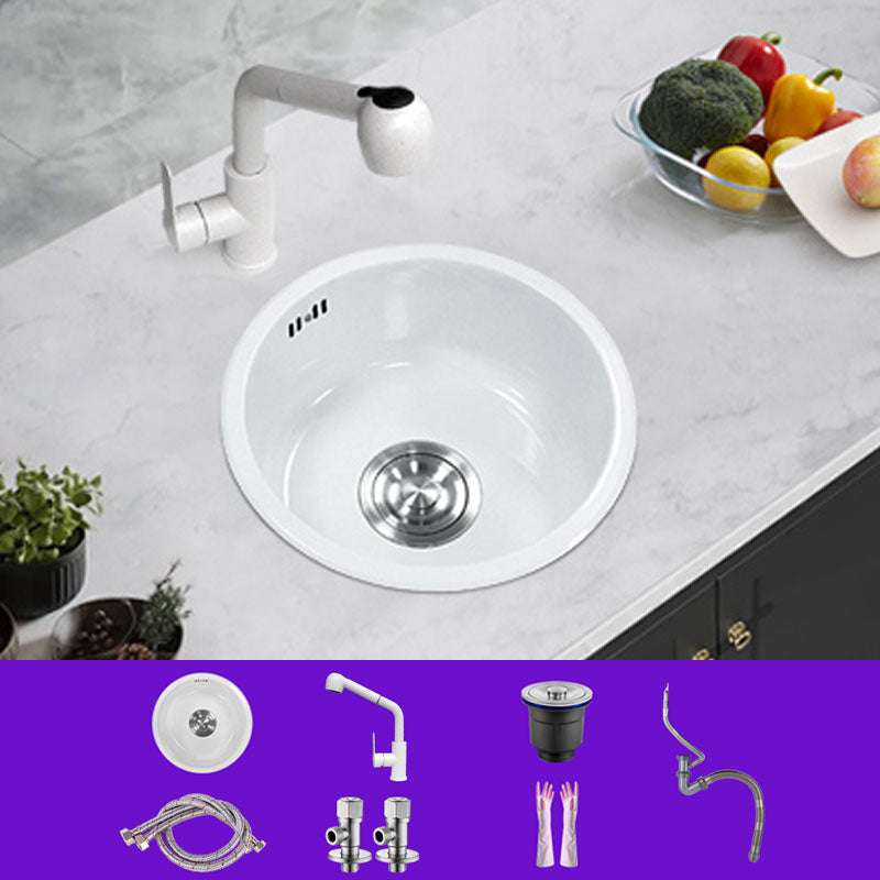 Basic Bar Sink Stainless Steel Round White Kitchen Sink with Faucet Sink with Faucet Pull Out Faucet Clearhalo 'Home Improvement' 'home_improvement' 'home_improvement_kitchen_sinks' 'Kitchen Remodel & Kitchen Fixtures' 'Kitchen Sinks & Faucet Components' 'Kitchen Sinks' 'kitchen_sinks' 6818635
