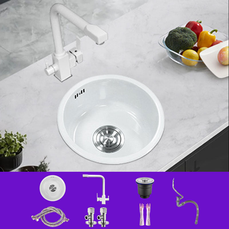 Basic Bar Sink Stainless Steel Round White Kitchen Sink with Faucet Sink with Faucet Straight Faucet Clearhalo 'Home Improvement' 'home_improvement' 'home_improvement_kitchen_sinks' 'Kitchen Remodel & Kitchen Fixtures' 'Kitchen Sinks & Faucet Components' 'Kitchen Sinks' 'kitchen_sinks' 6818637
