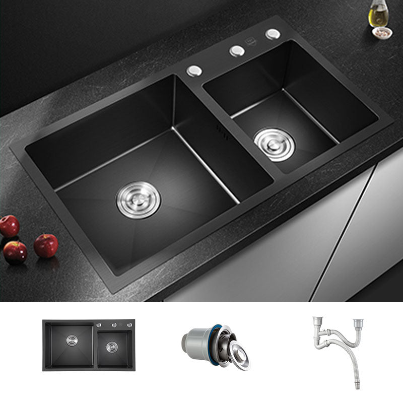 Rectangle Stainless Steel Sink in Black Double Bowl Drop-In Kitchen Sink Sink Only None Clearhalo 'Home Improvement' 'home_improvement' 'home_improvement_kitchen_sinks' 'Kitchen Remodel & Kitchen Fixtures' 'Kitchen Sinks & Faucet Components' 'Kitchen Sinks' 'kitchen_sinks' 6818689