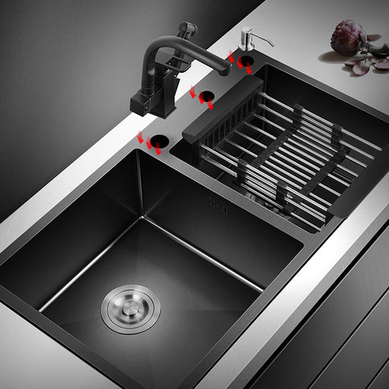 Rectangle Stainless Steel Sink in Black Double Bowl Drop-In Kitchen ...