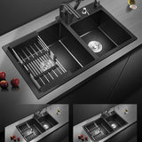 Rectangle Stainless Steel Sink in Black Double Bowl Drop-In Kitchen Sink Clearhalo 'Home Improvement' 'home_improvement' 'home_improvement_kitchen_sinks' 'Kitchen Remodel & Kitchen Fixtures' 'Kitchen Sinks & Faucet Components' 'Kitchen Sinks' 'kitchen_sinks' 6818695