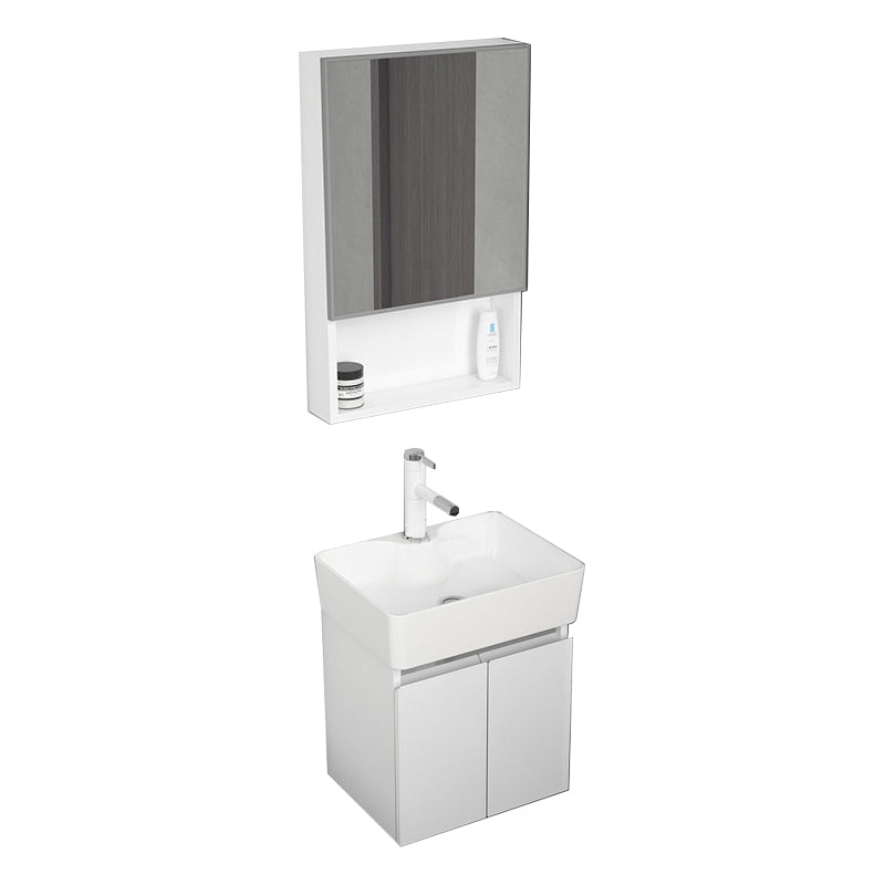 Modern Metal Bathroom Vanity Solid Color Wall Mount Vanity Cabinet in White Vanity & Faucet & Mirror Cabinet 19"L x 15"W x 20"H Clearhalo 'Bathroom Remodel & Bathroom Fixtures' 'Bathroom Vanities' 'bathroom_vanities' 'Home Improvement' 'home_improvement' 'home_improvement_bathroom_vanities' 6818725