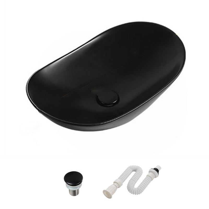 Modern Vessel Bathroom Sink Porcelain Oval with Pop-Up Drain and Faucet Vessel Sink 23.6"L x 14.2"W x 5.9"H Black Unavailiable Clearhalo 'Bathroom Remodel & Bathroom Fixtures' 'Bathroom Sinks & Faucet Components' 'Bathroom Sinks' 'bathroom_sink' 'Home Improvement' 'home_improvement' 'home_improvement_bathroom_sink' 6818749