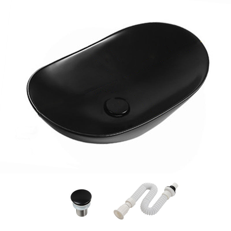 Modern Vessel Bathroom Sink Porcelain Oval with Pop-Up Drain and Faucet Vessel Sink 20.5"L x 12.8"W x 5.9"H Black Unavailiable Clearhalo 'Bathroom Remodel & Bathroom Fixtures' 'Bathroom Sinks & Faucet Components' 'Bathroom Sinks' 'bathroom_sink' 'Home Improvement' 'home_improvement' 'home_improvement_bathroom_sink' 6818752