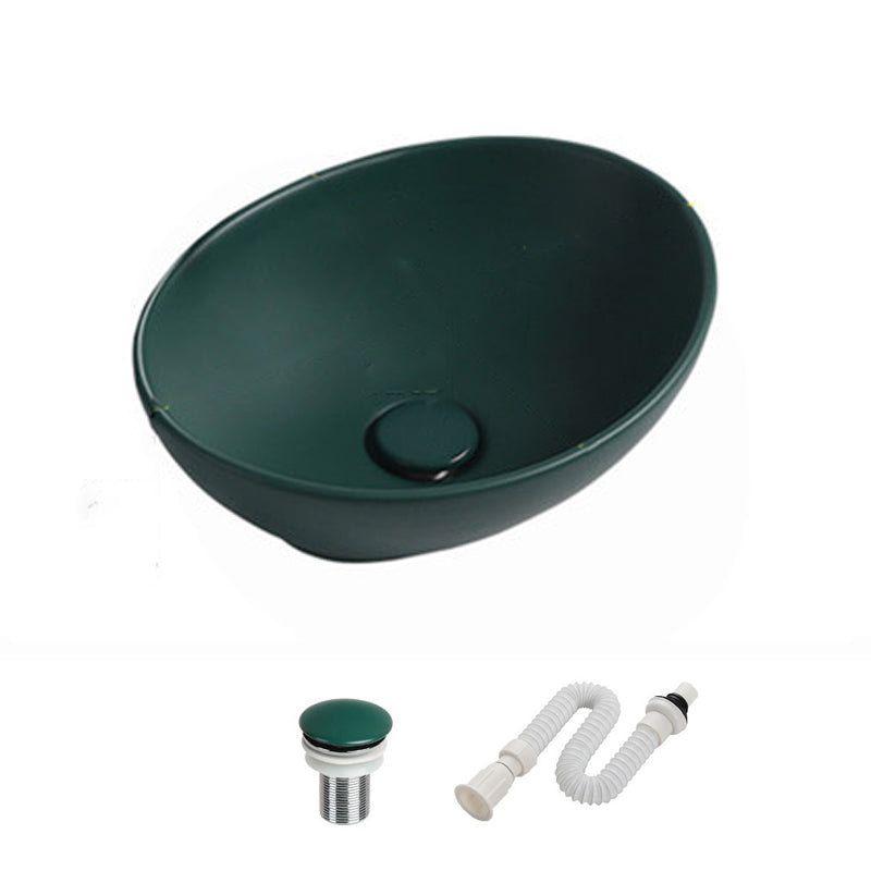 Modern Vessel Bathroom Sink Porcelain Oval with Pop-Up Drain and Faucet Vessel Sink 16"L x 13"W x 6"H Blackish Green Unavailiable Clearhalo 'Bathroom Remodel & Bathroom Fixtures' 'Bathroom Sinks & Faucet Components' 'Bathroom Sinks' 'bathroom_sink' 'Home Improvement' 'home_improvement' 'home_improvement_bathroom_sink' 6818764
