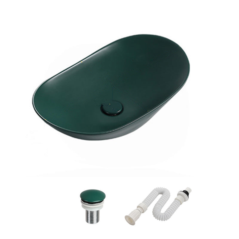Modern Vessel Bathroom Sink Porcelain Oval with Pop-Up Drain and Faucet Vessel Sink 23.6"L x 14.2"W x 5.9"H Blackish Green Unavailiable Clearhalo 'Bathroom Remodel & Bathroom Fixtures' 'Bathroom Sinks & Faucet Components' 'Bathroom Sinks' 'bathroom_sink' 'Home Improvement' 'home_improvement' 'home_improvement_bathroom_sink' 6818765
