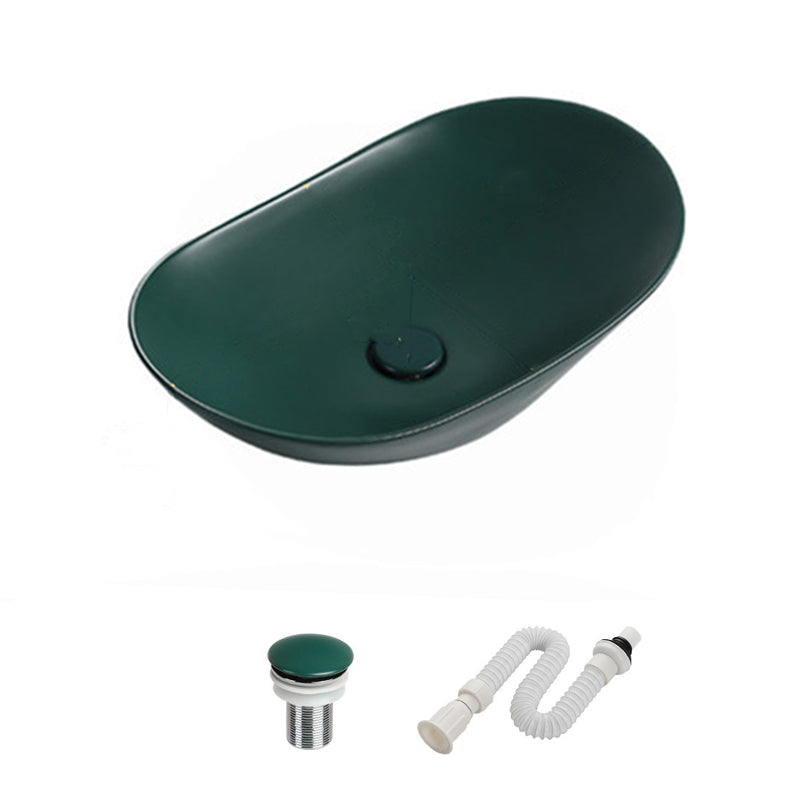 Modern Vessel Bathroom Sink Porcelain Oval with Pop-Up Drain and Faucet Vessel Sink 20.5"L x 12.8"W x 5.9"H Blackish Green Unavailiable Clearhalo 'Bathroom Remodel & Bathroom Fixtures' 'Bathroom Sinks & Faucet Components' 'Bathroom Sinks' 'bathroom_sink' 'Home Improvement' 'home_improvement' 'home_improvement_bathroom_sink' 6818766