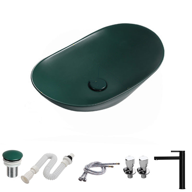 Modern Vessel Bathroom Sink Porcelain Oval with Pop-Up Drain and Faucet Vessel Sink 20.5"L x 12.8"W x 5.9"H Blackish Green Swivel Faucet Clearhalo 'Bathroom Remodel & Bathroom Fixtures' 'Bathroom Sinks & Faucet Components' 'Bathroom Sinks' 'bathroom_sink' 'Home Improvement' 'home_improvement' 'home_improvement_bathroom_sink' 6818768