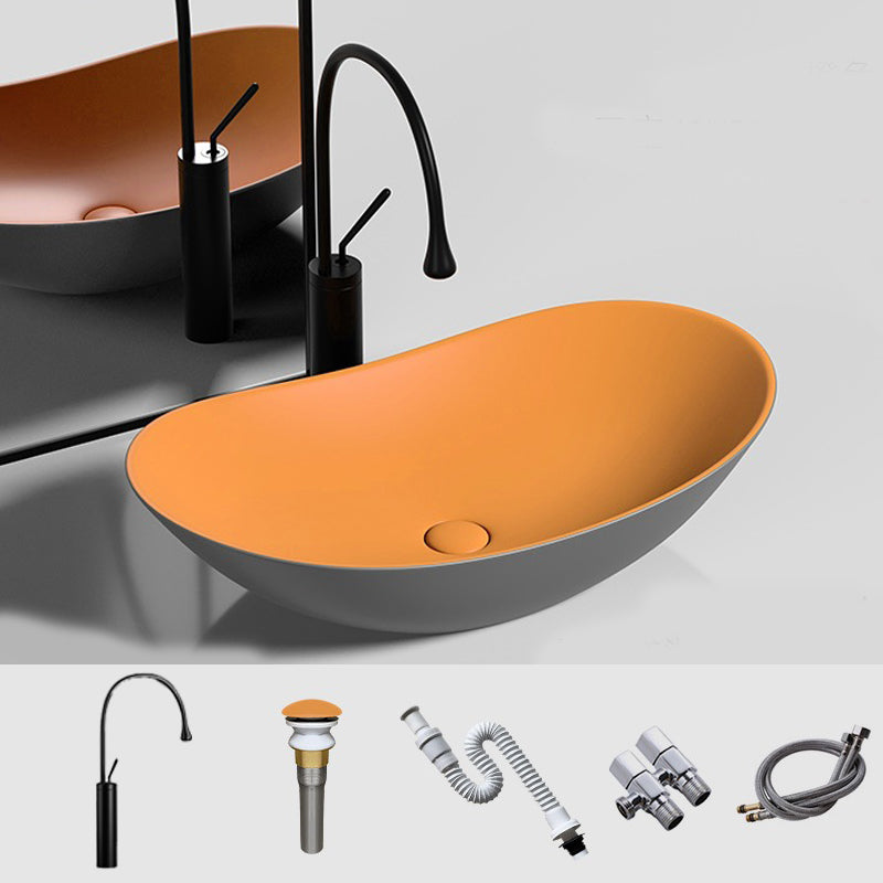 Modern Vessel Bathroom Sink Oval Porcelain with Faucet and Drain Assembly Basin Sink Gray Orange Sink with Faucet Clearhalo 'Bathroom Remodel & Bathroom Fixtures' 'Bathroom Sinks & Faucet Components' 'Bathroom Sinks' 'bathroom_sink' 'Home Improvement' 'home_improvement' 'home_improvement_bathroom_sink' 6818781