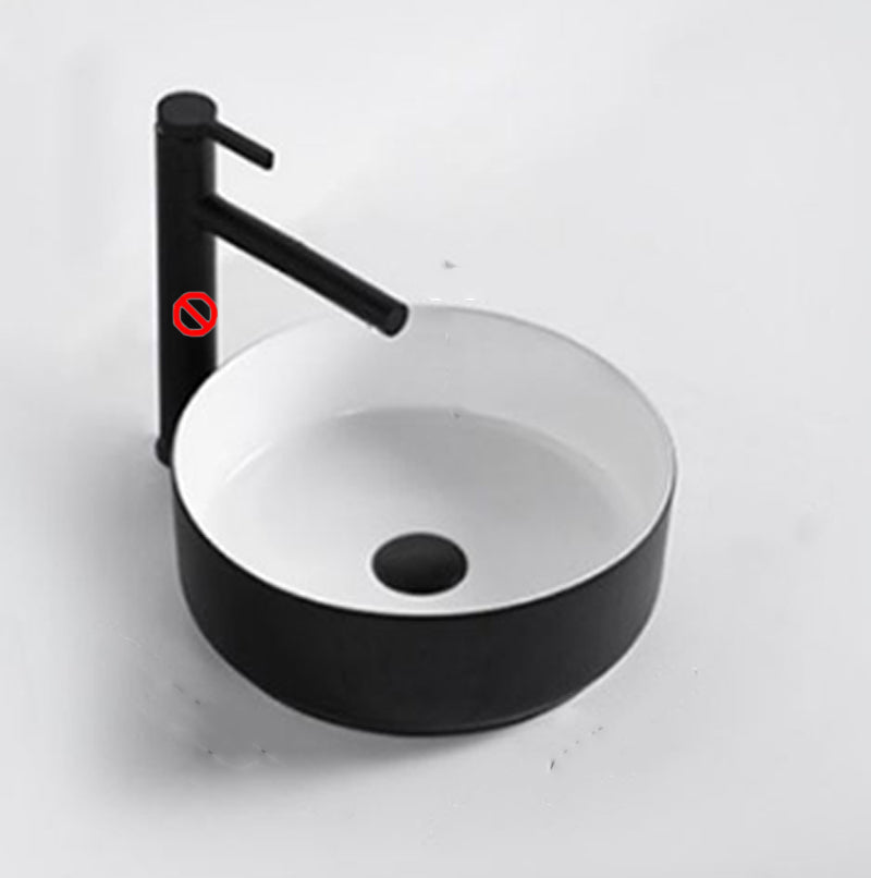 Modern Vessel Sink Round Porcelain with Basin Vessel Lavatory Sink without Faucet 16"L x 16"W x 5"H White/ Black Clearhalo 'Bathroom Remodel & Bathroom Fixtures' 'Bathroom Sinks & Faucet Components' 'Bathroom Sinks' 'bathroom_sink' 'Home Improvement' 'home_improvement' 'home_improvement_bathroom_sink' 6818811