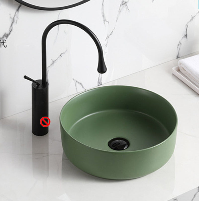 Modern Vessel Sink Round Porcelain with Basin Vessel Lavatory Sink without Faucet 14"L x 14"W x 5"H Light Green Clearhalo 'Bathroom Remodel & Bathroom Fixtures' 'Bathroom Sinks & Faucet Components' 'Bathroom Sinks' 'bathroom_sink' 'Home Improvement' 'home_improvement' 'home_improvement_bathroom_sink' 6818820