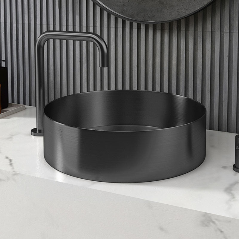 Metal Trough Sink Solid Color Bathroom Sink with Pop-Up Drain Black Double Holes Sink with Faucet Clearhalo 'Bathroom Remodel & Bathroom Fixtures' 'Bathroom Sinks & Faucet Components' 'Bathroom Sinks' 'bathroom_sink' 'Home Improvement' 'home_improvement' 'home_improvement_bathroom_sink' 6818828
