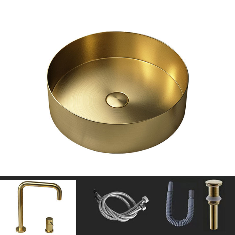 Metal Trough Sink Solid Color Bathroom Sink with Pop-Up Drain Gold Double Holes Sink with Faucet Clearhalo 'Bathroom Remodel & Bathroom Fixtures' 'Bathroom Sinks & Faucet Components' 'Bathroom Sinks' 'bathroom_sink' 'Home Improvement' 'home_improvement' 'home_improvement_bathroom_sink' 6818844