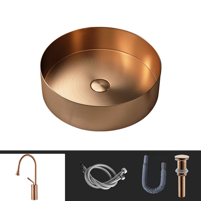 Metal Trough Sink Solid Color Bathroom Sink with Pop-Up Drain Rose Gold Gooseneck Sink with Faucet Clearhalo 'Bathroom Remodel & Bathroom Fixtures' 'Bathroom Sinks & Faucet Components' 'Bathroom Sinks' 'bathroom_sink' 'Home Improvement' 'home_improvement' 'home_improvement_bathroom_sink' 6818847