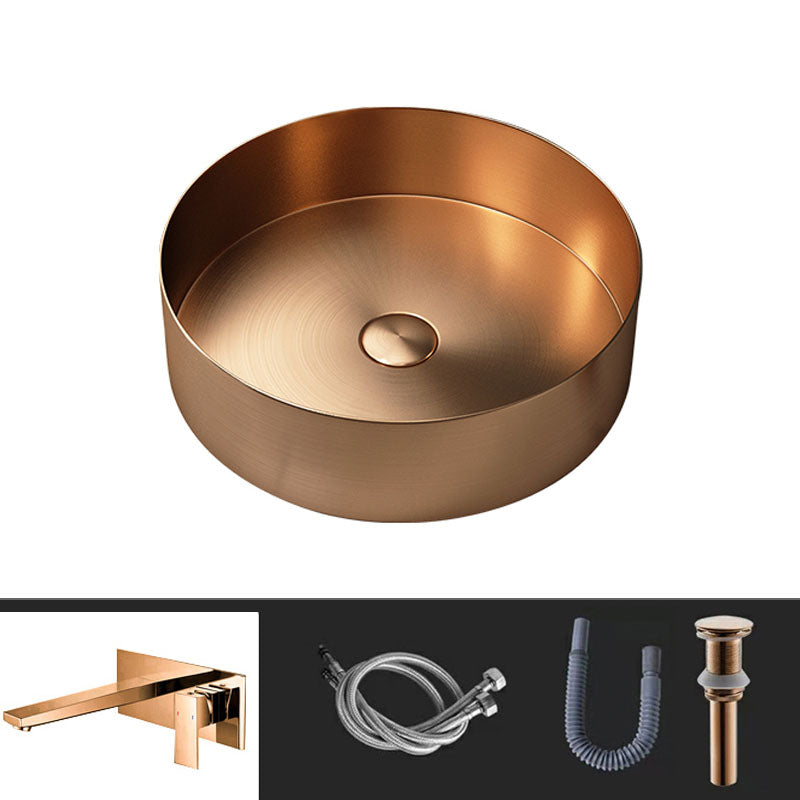 Metal Trough Sink Solid Color Bathroom Sink with Pop-Up Drain Rose Gold Wall Mounted Sink with Faucet Clearhalo 'Bathroom Remodel & Bathroom Fixtures' 'Bathroom Sinks & Faucet Components' 'Bathroom Sinks' 'bathroom_sink' 'Home Improvement' 'home_improvement' 'home_improvement_bathroom_sink' 6818849
