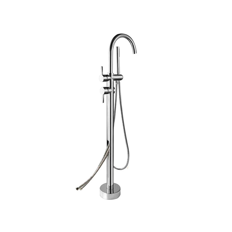 Brass Freestanding Tub Filler Floor Mounted Tub Filler with Handles Clearhalo 'Bathroom Remodel & Bathroom Fixtures' 'Bathtub Faucets' 'bathtub_faucets' 'Home Improvement' 'home_improvement' 'home_improvement_bathtub_faucets' 6818875