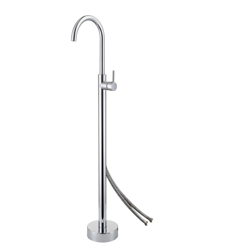 Brass Freestanding Tub Filler Floor Mounted Tub Filler with Handles Silver Round Wall Clearhalo 'Bathroom Remodel & Bathroom Fixtures' 'Bathtub Faucets' 'bathtub_faucets' 'Home Improvement' 'home_improvement' 'home_improvement_bathtub_faucets' 6818876